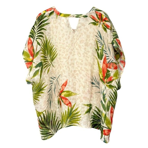 Chico's 100% Linen Top Boxy Lighweight Tropical Animal Print Resort Size L/XL - Picture 3 of 7